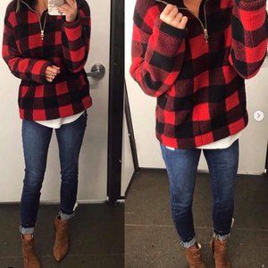 Buffalo Plaid Half-Zip Sherpa Pullover